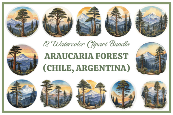 Download Araucaria Forest Watercolor Clipart Pack - Watercolor Collection