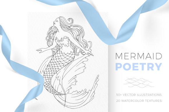 Download Mermaid Poetry. Lineart &amp; Watercolor - Watercolor Collection
