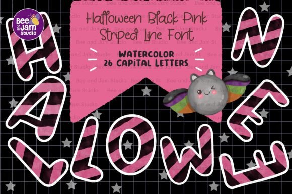Download Halloween Striped Line Watercolor Font - Watercolor Collection