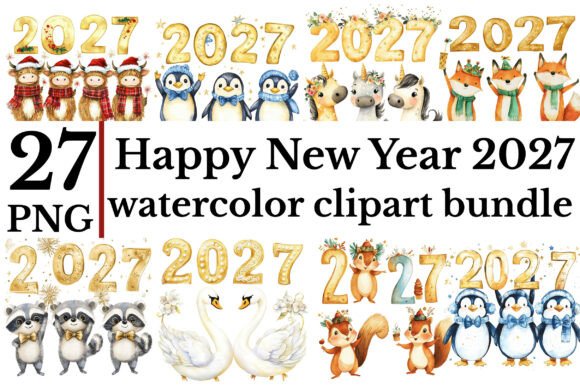 Download Happy New Year 2027 Watercolor Clipart B - Watercolor Collection