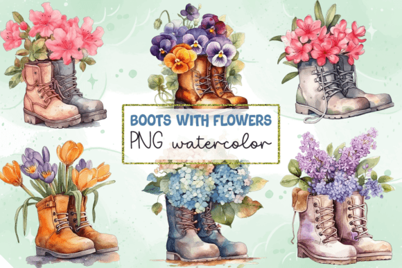Download Boots with Flowers PNG Watercolor - Watercolor Collection
