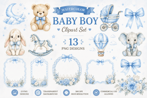 Download Blue Nursery Watercolor Baby Shower - Watercolor Collection